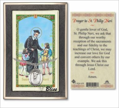 St. Philip Neri Medal with Prayer Card, Gift Boxed, Sterling Silver, # 67320