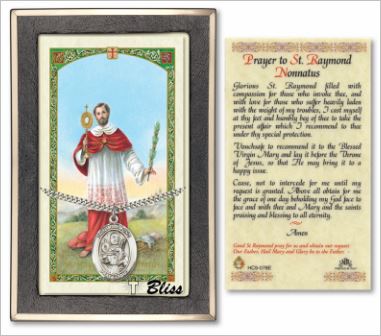 St. Raymond Nonnatus Medal with Prayer Card, Gift Boxed, Sterling Silver, # 67323