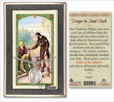 St. Roch Medal with Prayer Card, Gift Boxed, Sterling Silver, # 67326
