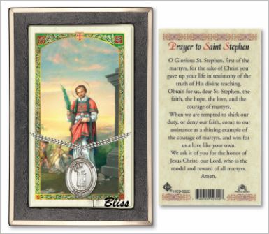 St. Stephen Medal with Prayer Card, Gift Boxed, Sterling Silver, # 67328