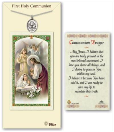 Communion Pewter Medal with Girl's Prayer Card, # 67335
