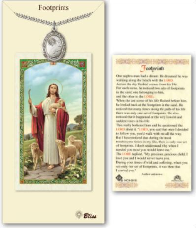 Footprints Pewter Medal with Prayer Card, # 67340
