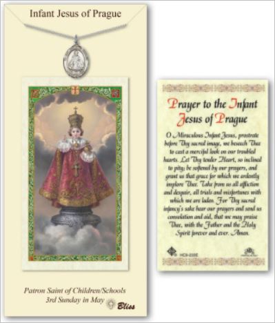 Infant of Prague Pewter Medal with Prayer Card, # 67346