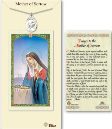 Mother of Sorrow Pewter Medal with Prayer Card, # 67348