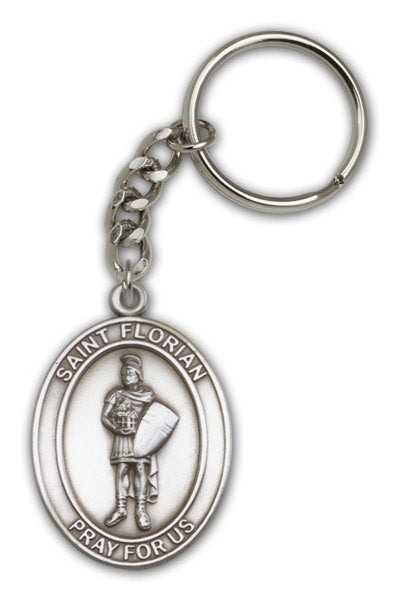Keychain, St. Florian, Silver Oxide Finished Pewter, 1-3/8" Medal, #96648