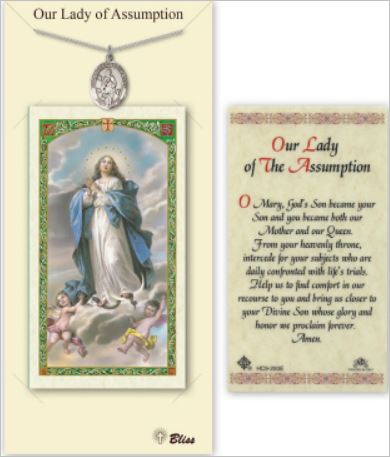Our Lady of the Assumption Pewter Medal with Prayer Card, # 67351