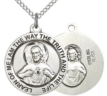3/4" Sterling Sacred Heart Medal, Your choice of chain, # 67352