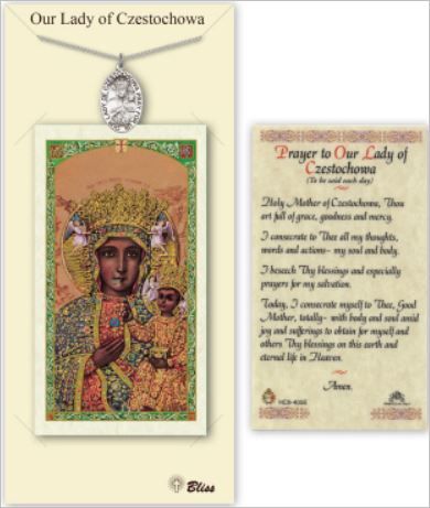 Our Lady of Czestochowa Pewter Medal with Prayer Card, # 67354