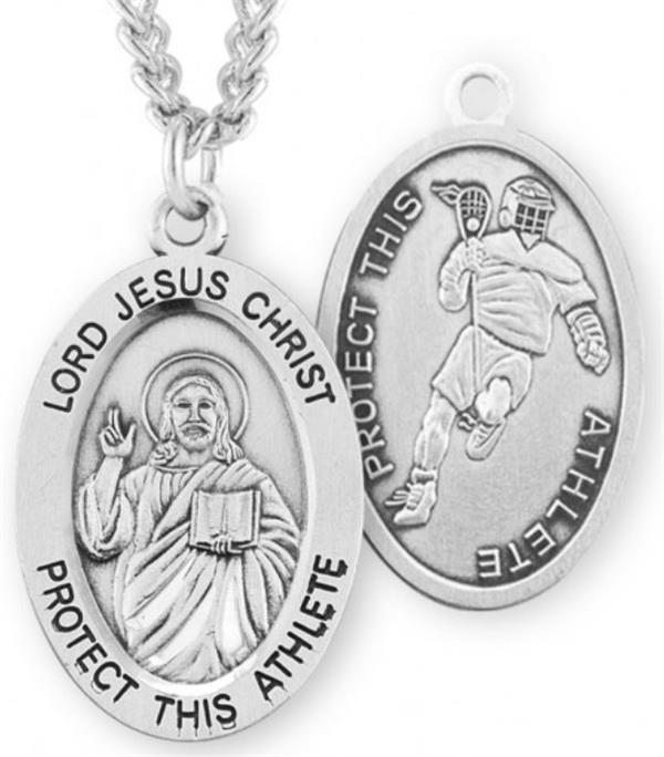 Christ / Lacrosse Medal, 15/16" Oval, Your Choice of Chain, # 6735