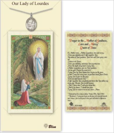 Our Lady of Lourdes Pewter Medal with Prayer Card, # 67362