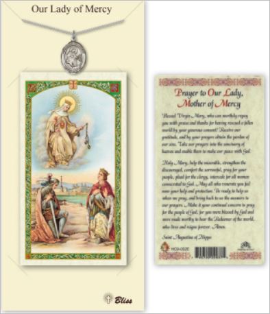 Our Lady of Mercy Pewter Medal with Prayer Card, # 67363