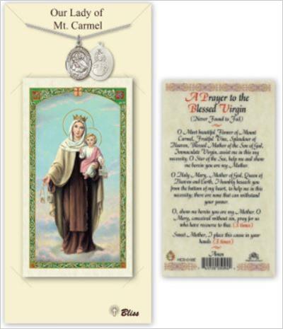 Our Lady of Mt. Carmel Pewter Medal with Prayer Card, # 67364