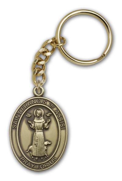 Keychain, St. Francis of Assisi, Bronze Oxide Finished Pewter, 1-3/8" Medal, #98862