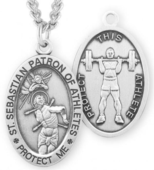 St. Sebastian / Weight Lifting Medal, 15/16" Oval, Your Choice of Chain, # 6737