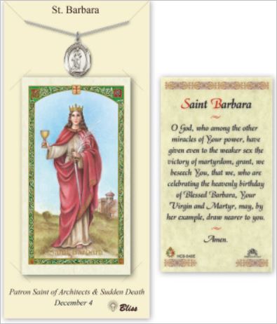 St. Barbara Pewter Medal with Laminated Prayer Card, # 67372