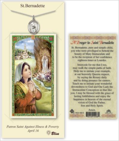 St. Bernadette Pewter Medal with Laminated Prayer Card, # 67373