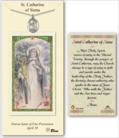 St. Catherine of Siena Pewter Medal with Laminated Prayer Card, # 67376