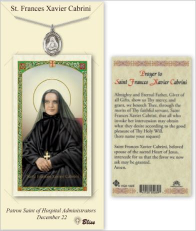 St. Frances Xavier Cabrini Pewter Medal with Laminated Prayer Card, # 67384