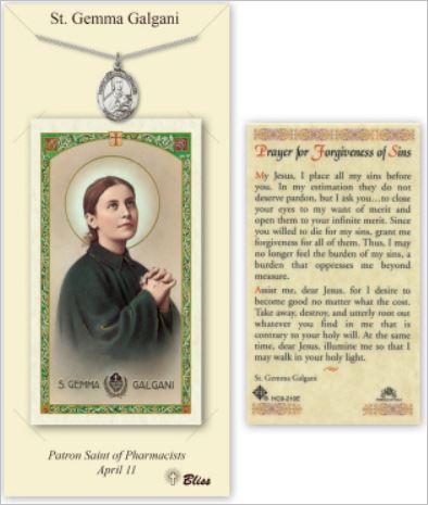 St. Gemma Galgani Pewter Medal with Laminated Prayer Card, # 67385