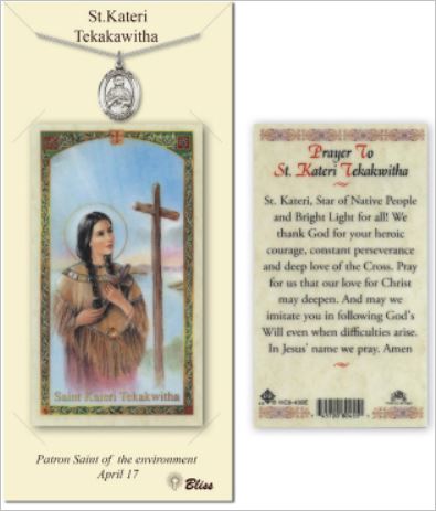 St. Kateri Tekakwitha Pewter Medal with Laminated Prayer Card, # 67389