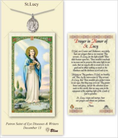 St. Lucy Pewter Medal with Laminated Prayer Card, # 67391