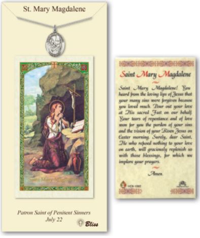 St. Mary Magdalene Pewter Medal with Laminated Prayer Card, # 67395