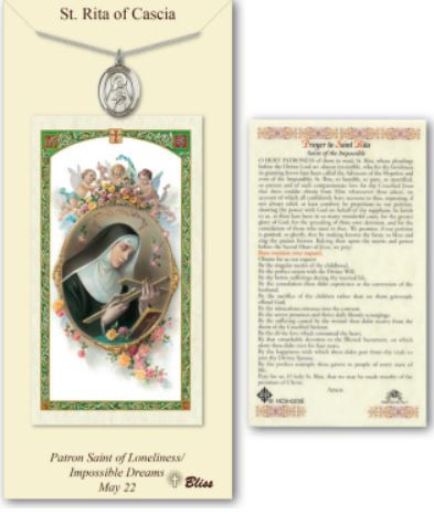 St. Rita of Cascia Pewter Medal with Laminated Prayer Card, # 67398