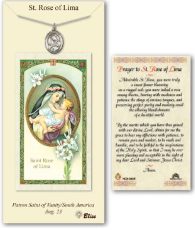 St. Rose of Lima Pewter Medal with Laminated Prayer Card, # 67399