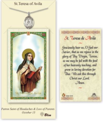 St. Teresa of Avila Pewter Medal with Laminated Prayer Card, # 67400