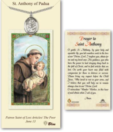 St. Anthony Pewter Medal with Laminated Prayer Card, # 67404
