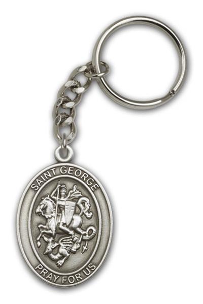 Keychain, St. George, Silver Oxide Finished Pewter, 1-3/8" Medal, #98864