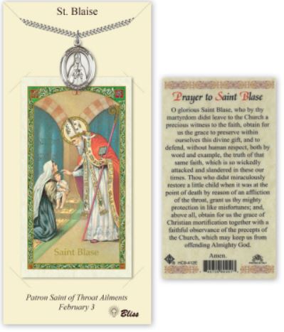 St. Blaise Pewter Medal with Laminated Prayer Card, # 67410