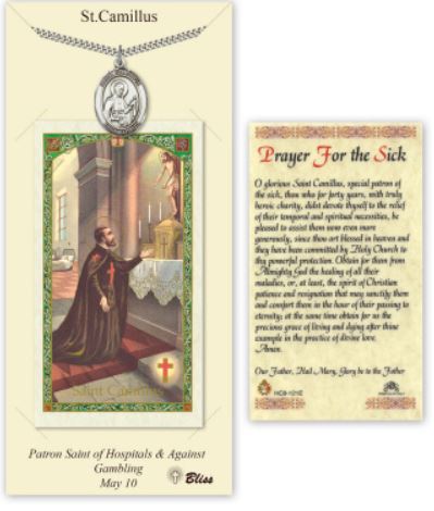 St. Camillus of Lellis Pewter Medal with Laminated Prayer Card, # 67411