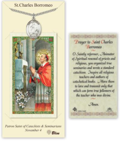 St. Charles Borromeo Pewter Medal with Laminated Prayer Card, # 67412