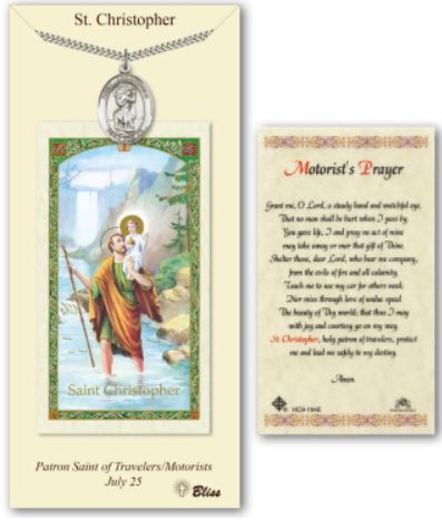 St. Christopher Pewter Medal with Laminated Prayer Card, # 67414