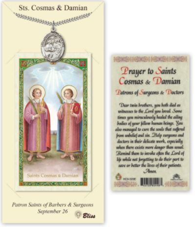 Sts. Cosmas and Damian Pewter Medal with Laminated Prayer Card, # 67415