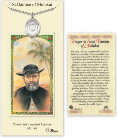 St. Damien of Molokai Pewter Medal with Laminated Prayer Card, # 67416