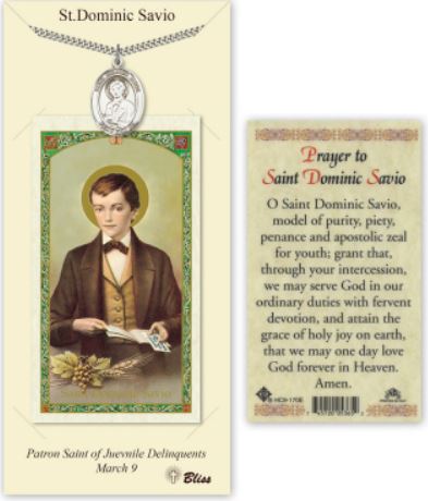 St. Dominic Savio Pewter Medal with Laminated Prayer Card, # 67419