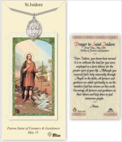 St. Isidore Pewter Medal with Laminated Prayer Card, # 67428