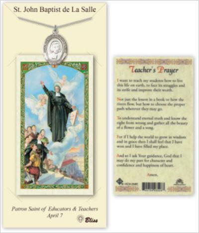 St. John Baptist de La Salle Pewter Medal with Laminated Prayer Card, # 67430