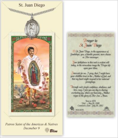 St. Juan Diego Pewter Medal with Laminated Prayer Card, # 67436