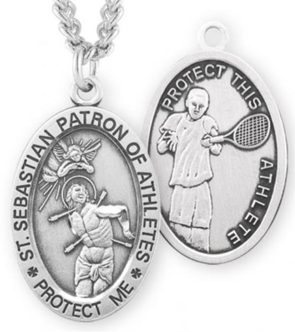 St. Sebastian / Tennis Medal, 15/16" Oval, Your Choice of Chain, # 6743