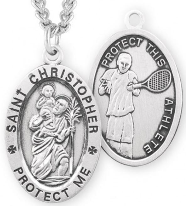 St. Christopher / Tennis Medal, 15/16" Oval, Your Choice of Chain, # 6744