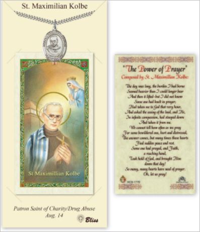 St. Maximilian Kolbe Pewter Medal with Laminated Prayer Card, # 67450