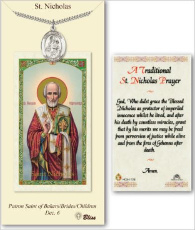 St. Nicholas Pewter Medal with Laminated Prayer Card, # 67453