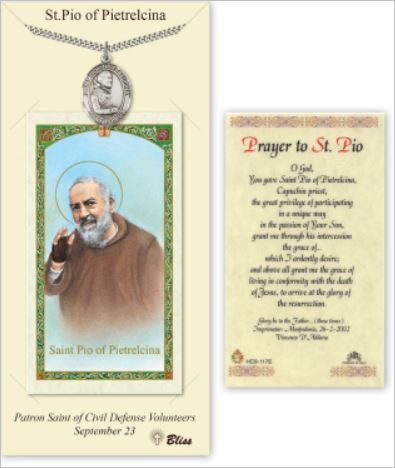 St. Padre Pio Pewter Medal with Laminated Prayer Card, # 67461