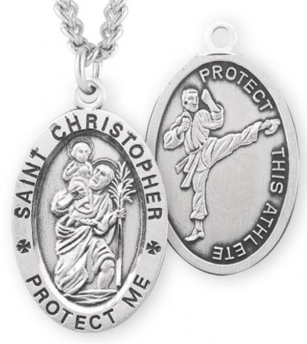 St. Christopher / Martial Arts Medal, 15/16" Oval, Your Choice of Chain, # 6747