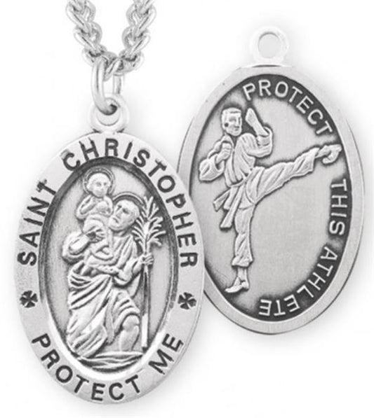 St. Christopher / Martial Arts Medal, 15/16" Oval, Your Choice of Chain, # 6747