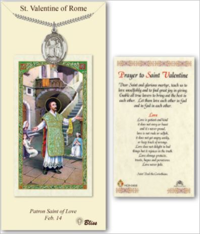 St. Valentine of Rome Pewter Medal with Laminated Prayer Card, # 67470