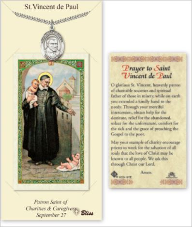 St. Vincent de Paul Pewter Medal with Laminated Prayer Card, # 67471
